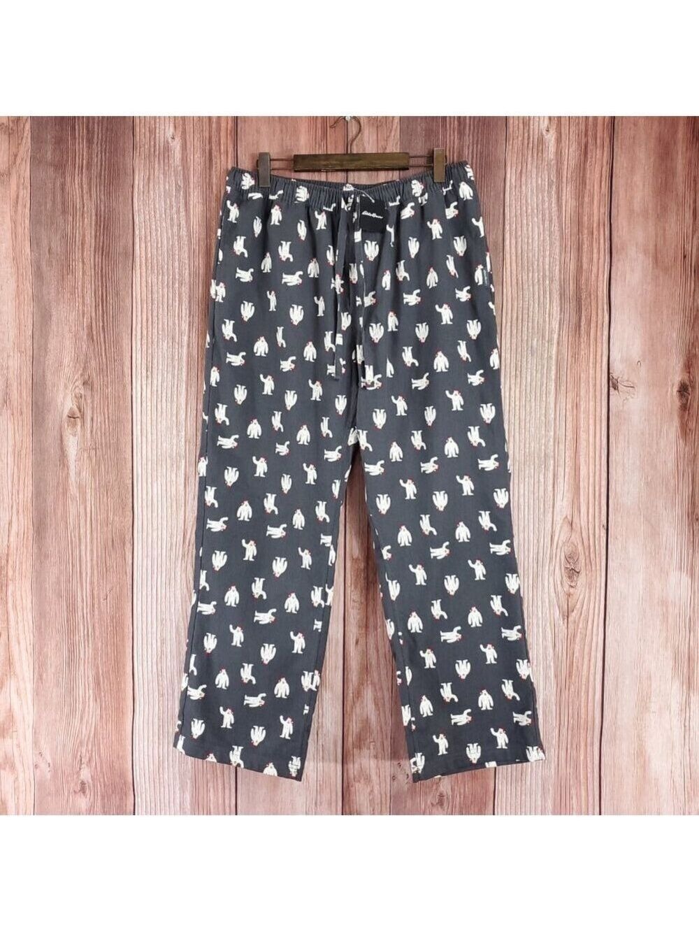 NWT Eddie Bauer Mens Size XL Mr Flannel Sleep Pants Yeti Christmas Hat Holiday